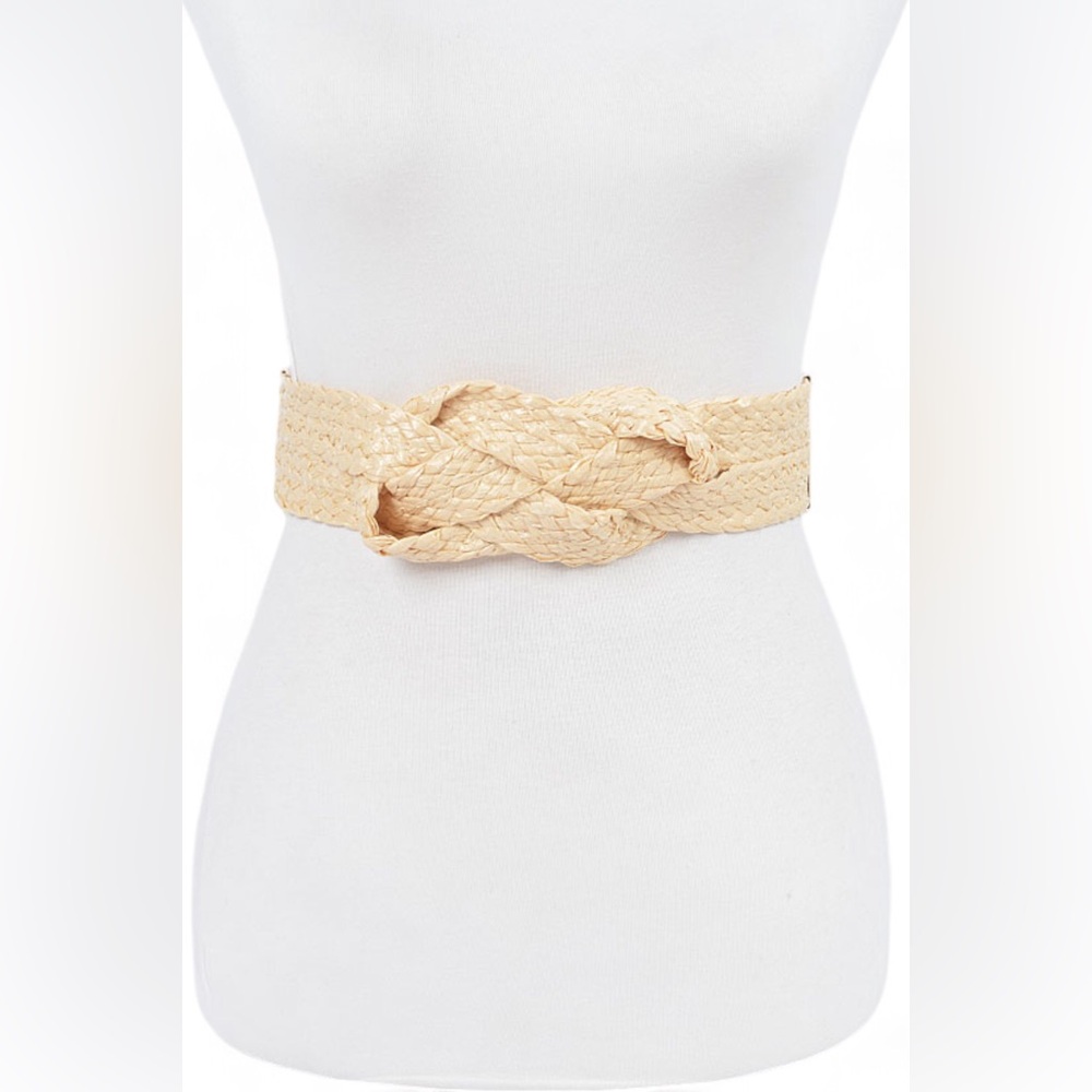Raffia Straw Braided Elastic Statement Belt
